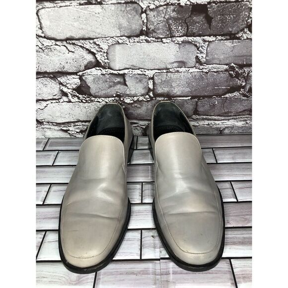 Sam Bork Fog Gray Leather Loafers Rubber Sole Dress Shoes Men’s Sz 8.5M US/42EU - Picture 2 of 16